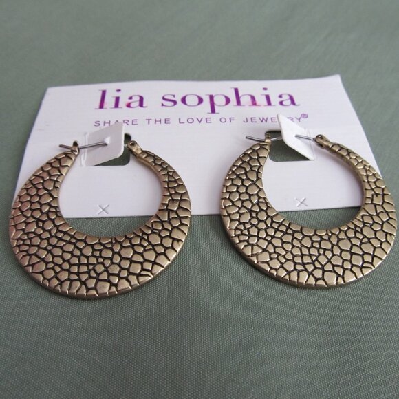 NWT Lia Sophia Hoop Earrings Gold Tone & Enamel - Picture 2 of 6